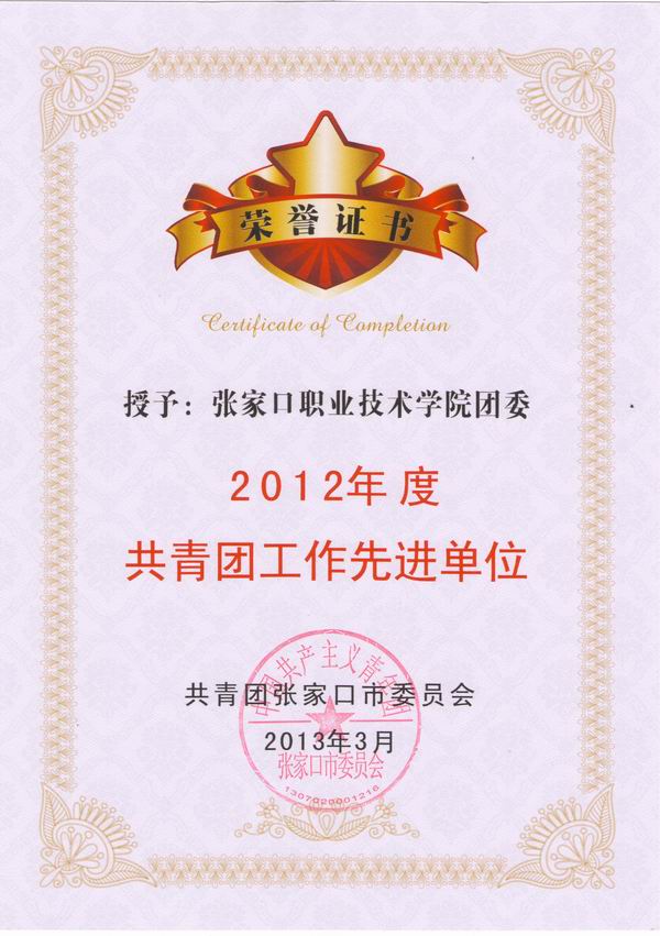 开元官网团委被团市委授予2012年度共青团工作先进单位